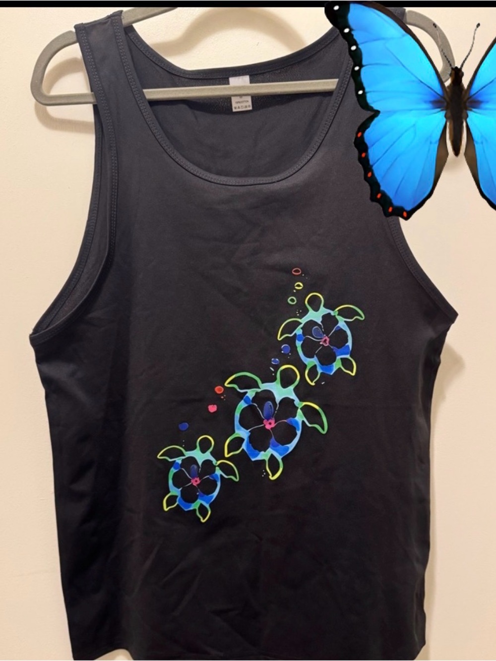 B2G1F Black Women's Tank Top with Neon Turtle Graphic